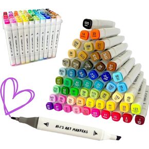 ALI'S ART MARKERS, Alcohol Markers, Dual Tip Double Ended Marker, 60 Colours, Clear Plastic Storage Case, Drawing, Sketching