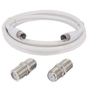 BOOBRIE 6.56Ft RG6 TV Coaxial Cable Connectors Set White F-Type Male to Male Coax TV Antenna Extension Cable +2pcs F Female to Female Connectors Coupler for TV Antenna, DVR, VCR, Satellite, Sky Virgin