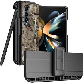 Case with Clip and S Pen Slot for Galaxy Z Fold 4 5G, Nakedcellphone Tactical Cover and Custom Belt Hip Holster Holder View Stand Combo for Samsung Z Fold4 Phone (SM-F936U, 2022) - Matte Black