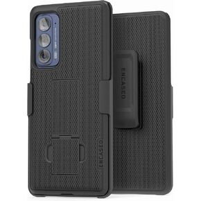 DuraClip for Motorola Edge 5G UW Case / 2021 Moto Edge Belt Clip Holster with Kickstand (Rubberized Grip Finish) - Black