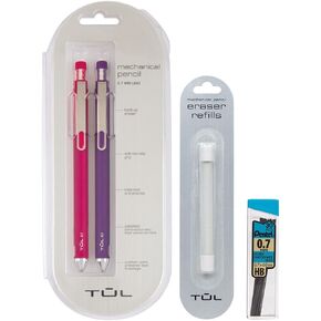 TUL 0.7mm Pink/Purple Mechanical Pencils, Eraser Refills & Lead Refills Bundle