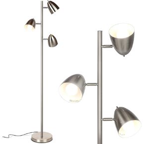 Brightech Jacob LED Standing Lamp, Modern Bright Floor Lamps for Living Rooms & Bedrooms, Tall LED Lighting Lamp with Adjustable 3 Light Tree – Satin Nickel