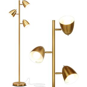 Brightech Jacob LED Standing Lamp, Modern Bright Floor Lamps for Living Rooms & Bedrooms, Tall LED Lighting Lamp with Adjustable 3 Light Tree – Satin Nickel