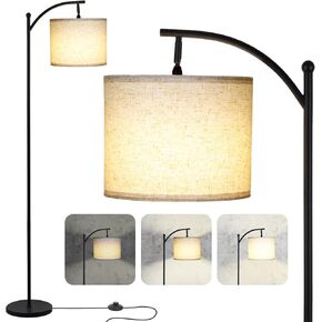 Floor Lamp for Living Room, Dimmable Standing Lamp Tall with Linen Shade Modern Floor Lamps Foot-Step Switch Reading Lamp for Living Room Bedroom Office Dining Room, 9W Bulb Included (Gold)