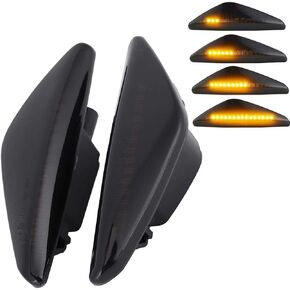 Sequential Amber LED Fender Side Marker Light Turn Signal Lamp Assembly Replacement For BMW E70 E71 E72 X5 X6 X3 F25 Driver & Passenger Side (Smoke Lens)
