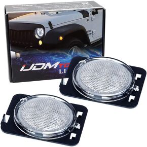 iJDMTOY Smoked Lens White Full LED Front Fender Flare Side Marker Light Kit Compatible With Jeep 2007-2017 Wrangler JK, Replace OEM Amber or Clear Sidemarker Lamps