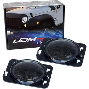 iJDMTOY Smoked Lens White Full LED Front Fender Flare Side Marker Light Kit Compatible With Jeep 2007-2017 Wrangler JK, Replace OEM Amber or Clear Sidemarker Lamps