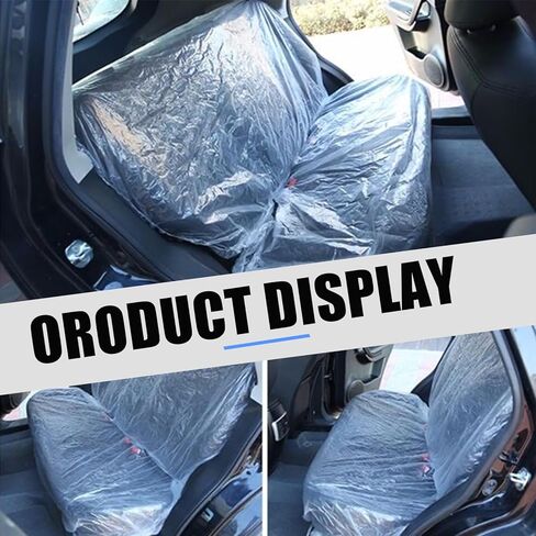 50 PCS Disposable Car Seat Cover, Steering Wheel Handbrake Transmission Seats Plastic Four-Piece Set, Dust-Proof and Anti-wear Protection, Universal for Most Cars Airplane (Transparent) in Kuwait