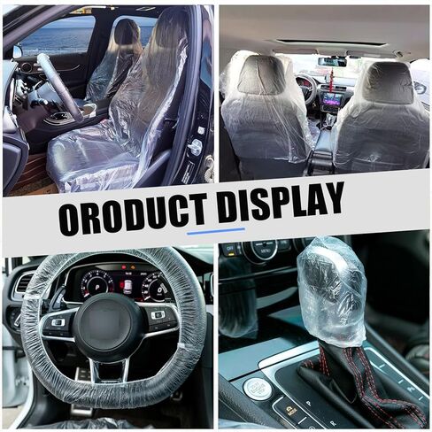 50 PCS Disposable Car Seat Cover, Steering Wheel Handbrake Transmission Seats Plastic Four-Piece Set, Dust-Proof and Anti-wear Protection, Universal for Most Cars Airplane (Transparent) in Kuwait