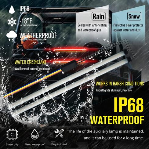 شريط إضاءة LED عالمي للدراجات النارية مقاس 11.8 بوصة، 3 في 1 ضوء فرامل DRLs أبيض وضوء إشارة الانعطاف كهرماني 108 شريط مرن للدراجات النارية والسيارات والمركبات ATV. (أبيض + كهرماني) in Kuwait
