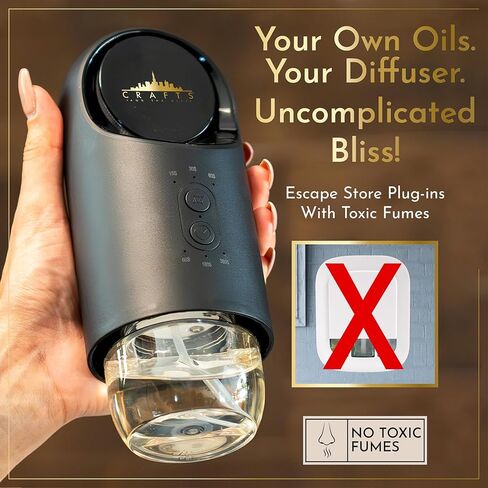 موزع روائح الزيوت العطرية بدون ماء في الحائط للمخرج من Crafts And The City - مجموعة روائح فاخرة لاسلكية لاسلكية للمنزل والمنزل والغرف والفندق والسفر - بخاخات رذاذ الهواء البارد الكهربائية الصغيرة in Kuwait
