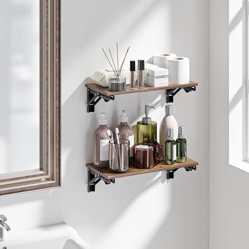 Floating Shelves for Wall Decor, Set of 1, Wood Wall Mounted Storage Shelves, Farmhouse Floating Shelf for Bathroom Decor, Bedroom, Living Room, Kitchen, Rustic Brown in Saudi Arabia