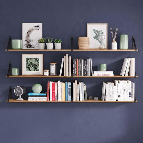 Wallniture Bora 60 بوصة × 6 بوصة أرفف عائمة ريفية لتخزين الحائط، رف الكتب الجداري، أرفف الحائط لغرفة النوم والمكتب والمطبخ مجموعة من 3 أرفف حائط، محروق، خشب in Saudi Arabia