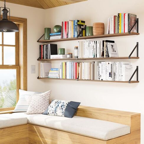 Wallniture Bora 60 بوصة × 6 بوصة أرفف عائمة ريفية لتخزين الحائط، رف الكتب الجداري، أرفف الحائط لغرفة النوم والمكتب والمطبخ مجموعة من 3 أرفف حائط، محروق، خشب in Saudi Arabia