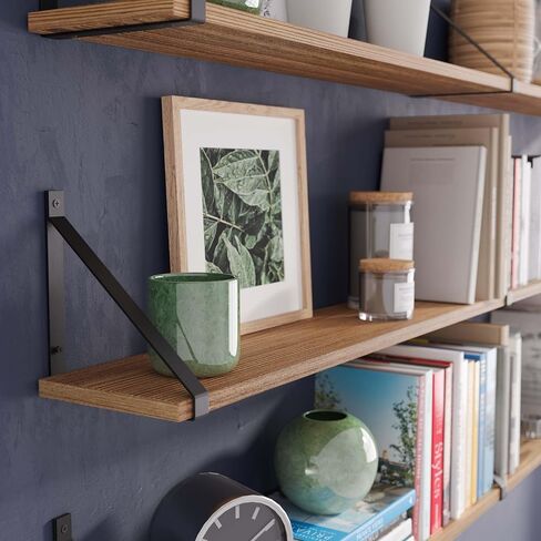 Wallniture Bora 60 بوصة × 6 بوصة أرفف عائمة ريفية لتخزين الحائط، رف الكتب الجداري، أرفف الحائط لغرفة النوم والمكتب والمطبخ مجموعة من 3 أرفف حائط، محروق، خشب in Saudi Arabia