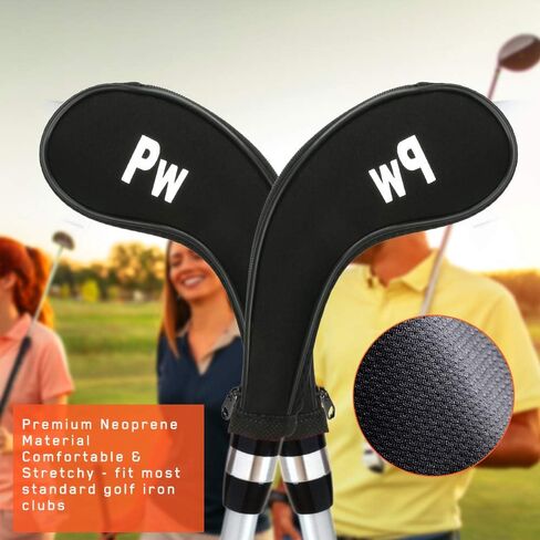 WIOR Golf Club Head Covers, 12Pcs Neoprene Zippered Golf Wedge Iron Covers with Large Number Tags & Long Neck, Protective Mesh Golf Iron Head Covers for Men Women, Fit for Most Standard Irons (Black) in Kuwait