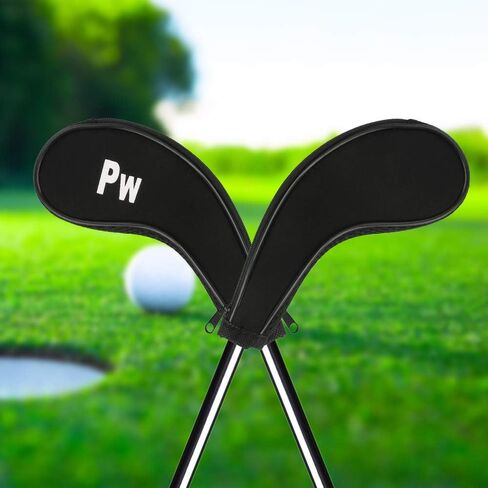 WIOR Golf Club Head Covers, 12Pcs Neoprene Zippered Golf Wedge Iron Covers with Large Number Tags & Long Neck, Protective Mesh Golf Iron Head Covers for Men Women, Fit for Most Standard Irons (Black) in Kuwait
