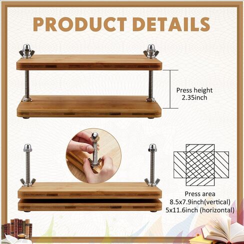 Sasylvia Bamboo Wood Book Press Portable Book Binding Press Bookbinding Press Including 2 Boards with Screw Nut Bolt Flat Washers for Bookbinding Office Supplies Kit (11.6 x 7.9 Inches) in Saudi Arabia