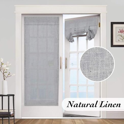 Natural Linen Blended Door Curtain Privacy French Door Curtain Light Filgtering Tricia Window Door Curtain for Patio Door Sidelight Glass Door Blind Tie Up Shade,26 x 68 inches, 1 Panel, Natural in Kuwait