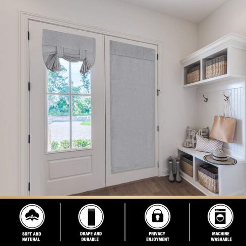 Natural Linen Blended Door Curtain Privacy French Door Curtain Light Filgtering Tricia Window Door Curtain for Patio Door Sidelight Glass Door Blind Tie Up Shade,26 x 68 inches, 1 Panel, Natural in Kuwait