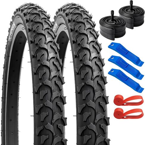 YunSCM 24" Bike Tires 24 x 2.125/57-507 and 24" Bike Tubes Schrader Valve with 2 Rim Strips Compatible with Mountain Bike 24x1.75 24x1.95 24x2.10 24x2.125 24x2.25 Bicycle Tires and Tubes (Y-1108) in Saudi Arabia