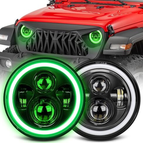 UNI-SHINE 7 بوصة هالة حمراء LED مصباح أمامي Hi/Lo Beam مع إشارة انعطاف كهرمان قطعتين 7 بوصة LED مصباح أمامي DOT Round H6024 LED مصباح أمامي متوافق مع Jeep Wrangler JK TJ CJ، متوافق مع Chevy in Kuwait