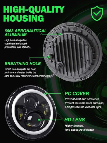 UNI-SHINE 7 بوصة هالة حمراء LED مصباح أمامي Hi/Lo Beam مع إشارة انعطاف كهرمان قطعتين 7 بوصة LED مصباح أمامي DOT Round H6024 LED مصباح أمامي متوافق مع Jeep Wrangler JK TJ CJ، متوافق مع Chevy in Kuwait