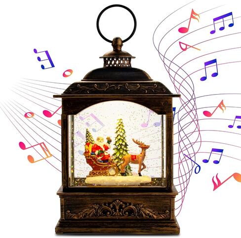 فانوس كرات الثلج الموسيقية لعيد الميلاد، فانوس سانتا المائي المضاء مع مؤقت وتأثير ثلجي دوامي | كرة أرضية لامعة تعمل بالبطارية وتعمل بمنفذ USB لتزيين العطلات وهدية ديكور المنزل الداخلي in Kuwait