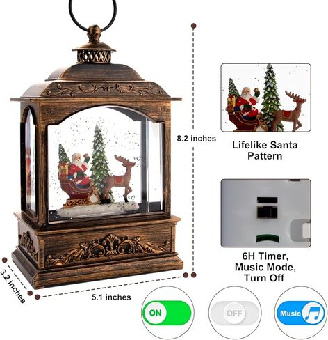 فانوس كرات الثلج الموسيقية لعيد الميلاد، فانوس سانتا المائي المضاء مع مؤقت وتأثير ثلجي دوامي | كرة أرضية لامعة تعمل بالبطارية وتعمل بمنفذ USB لتزيين العطلات وهدية ديكور المنزل الداخلي in Kuwait