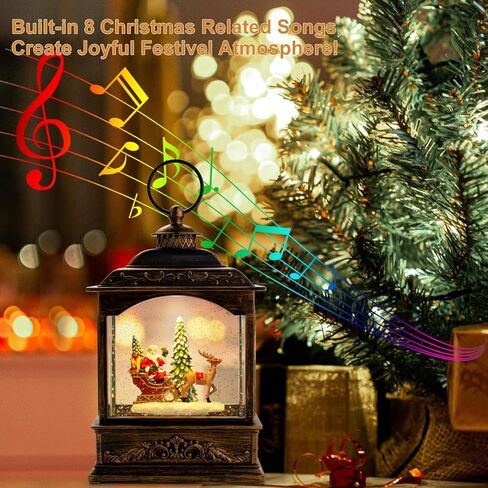 فانوس كرات الثلج الموسيقية لعيد الميلاد، فانوس سانتا المائي المضاء مع مؤقت وتأثير ثلجي دوامي | كرة أرضية لامعة تعمل بالبطارية وتعمل بمنفذ USB لتزيين العطلات وهدية ديكور المنزل الداخلي in Kuwait