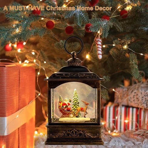 فانوس كرات الثلج الموسيقية لعيد الميلاد، فانوس سانتا المائي المضاء مع مؤقت وتأثير ثلجي دوامي | كرة أرضية لامعة تعمل بالبطارية وتعمل بمنفذ USB لتزيين العطلات وهدية ديكور المنزل الداخلي in Kuwait