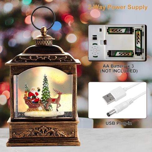 فانوس كرات الثلج الموسيقية لعيد الميلاد، فانوس سانتا المائي المضاء مع مؤقت وتأثير ثلجي دوامي | كرة أرضية لامعة تعمل بالبطارية وتعمل بمنفذ USB لتزيين العطلات وهدية ديكور المنزل الداخلي in Kuwait