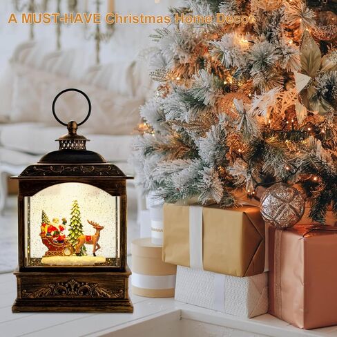 فانوس كرات الثلج الموسيقية لعيد الميلاد، فانوس سانتا المائي المضاء مع مؤقت وتأثير ثلجي دوامي | كرة أرضية لامعة تعمل بالبطارية وتعمل بمنفذ USB لتزيين العطلات وهدية ديكور المنزل الداخلي in Kuwait