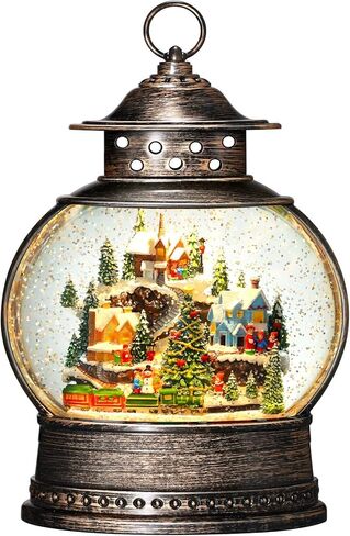Village Musical Snow Globe 12 Inch Christmas Snow Globe Lantern, Priddop Lighted Christmas Decorations Tabletop Decor with 6H Timer Glitters Train Mountain Choir Scene (2023 Upgraded Larger Size) in Saudi Arabia