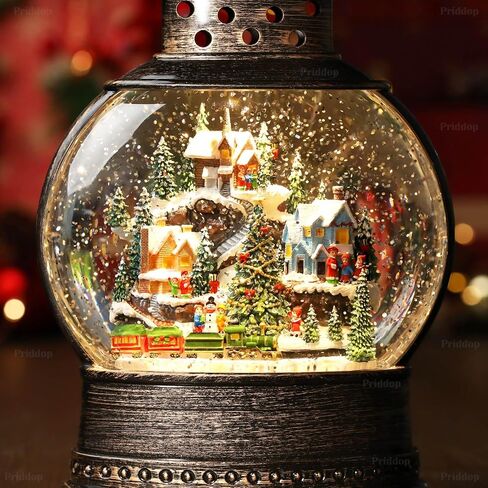 Village Musical Snow Globe 12 Inch Christmas Snow Globe Lantern, Priddop Lighted Christmas Decorations Tabletop Decor with 6H Timer Glitters Train Mountain Choir Scene (2023 Upgraded Larger Size) in Saudi Arabia