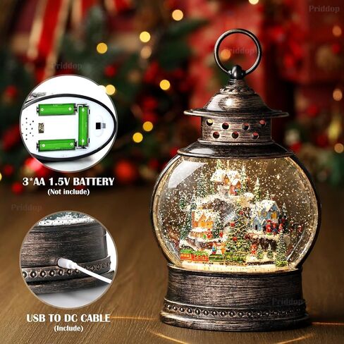 Village Musical Snow Globe 12 Inch Christmas Snow Globe Lantern, Priddop Lighted Christmas Decorations Tabletop Decor with 6H Timer Glitters Train Mountain Choir Scene (2023 Upgraded Larger Size) in Saudi Arabia