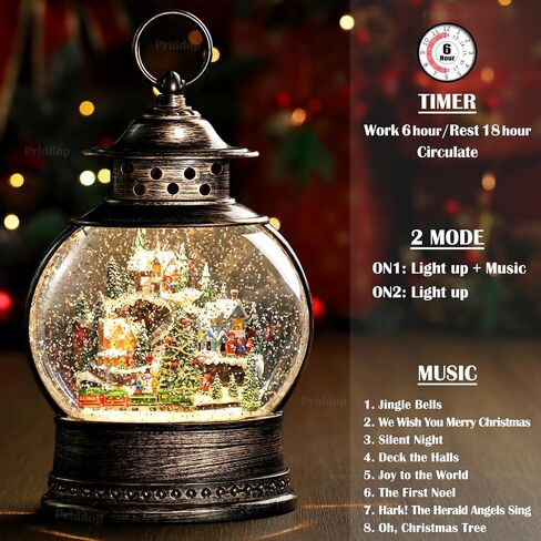 Village Musical Snow Globe 12 Inch Christmas Snow Globe Lantern, Priddop Lighted Christmas Decorations Tabletop Decor with 6H Timer Glitters Train Mountain Choir Scene (2023 Upgraded Larger Size) in Saudi Arabia