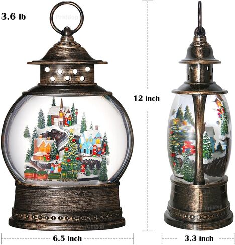 Village Musical Snow Globe 12 Inch Christmas Snow Globe Lantern, Priddop Lighted Christmas Decorations Tabletop Decor with 6H Timer Glitters Train Mountain Choir Scene (2023 Upgraded Larger Size) in Saudi Arabia