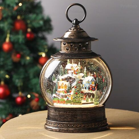 Village Musical Snow Globe 12 Inch Christmas Snow Globe Lantern, Priddop Lighted Christmas Decorations Tabletop Decor with 6H Timer Glitters Train Mountain Choir Scene (2023 Upgraded Larger Size) in Saudi Arabia
