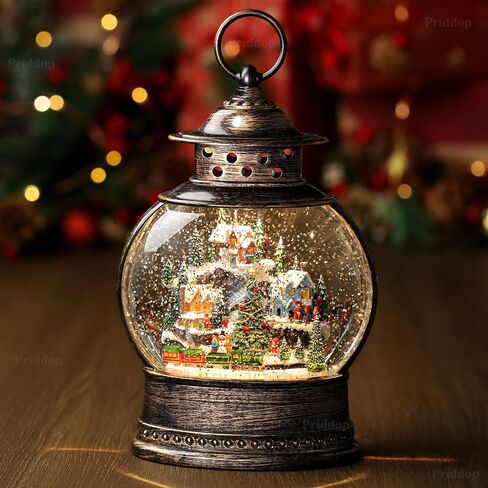 Village Musical Snow Globe 12 Inch Christmas Snow Globe Lantern, Priddop Lighted Christmas Decorations Tabletop Decor with 6H Timer Glitters Train Mountain Choir Scene (2023 Upgraded Larger Size) in Saudi Arabia