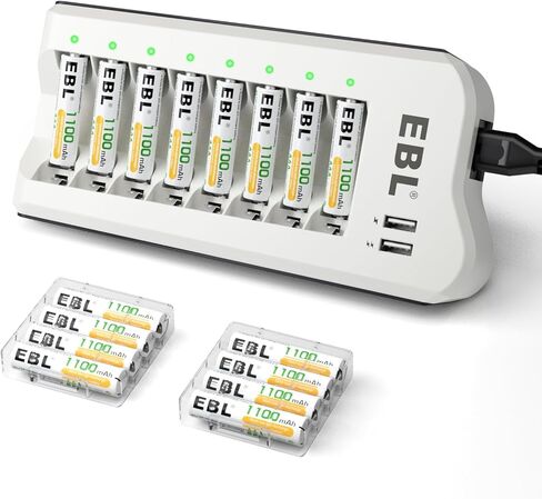 بطاريات EBL 1100 مللي أمبير NiMH AAA قابلة لإعادة الشحن (16 حزمة) وشاحن بطارية AA AAA قابل لإعادة الشحن مع منفذي شحن USB in Kuwait