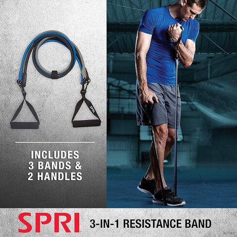 طقم حزام المقاومة SPRI سلك تمرين 3 في 1 | أربطة سهلة التركيب، مقابض إسفنجية مريحة، دليل التمرين متضمن in Kuwait