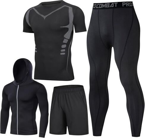 4PCS Gym Clothes for Men,Workout Sets incluir Compression Shirt Pants Hoodie for outdoor sports running,indoor fitness in Saudi Arabia