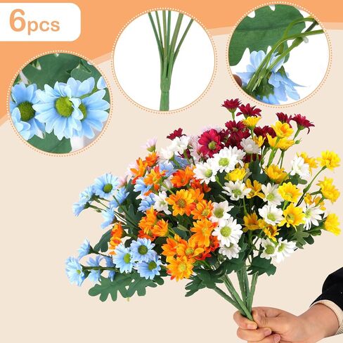 Artificial Silk Daisy Flowers,6 Bundle Silk Daisy, Artificial Daisy for Home Decoration, Fake Wildflowers Spring Flowers for Wedding Outdoor and Indoor Decoration (6, Multiple Color) in Saudi Arabia