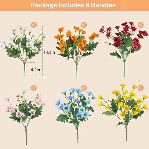 Artificial Silk Daisy Flowers,6 Bundle Silk Daisy, Artificial Daisy for Home Decoration, Fake Wildflowers Spring Flowers for Wedding Outdoor and Indoor Decoration (6, Multiple Color) in Saudi Arabia