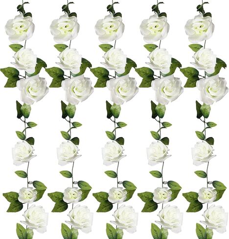 5 عبوات من إكليل الورد المزيف بطول 40 قدمًا، من الحرير الاصطناعي لزهرة الورد الأبيض، إكليل الزهور المعلقة، سلسلة زهور الزفاف لتزيين حديقة الحفلات in Kuwait