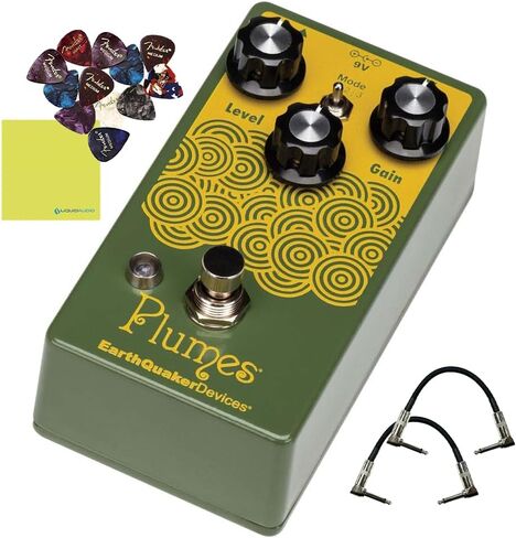 EarthQuaker Devices Plumes® Small Signal Shredder Overdrive Pedal Bundle w/2x Strukture S6P48 Woven Right Angle Patch Cables, 12x Guitar Picks and Liquid Audio Polishing Cloth in Saudi Arabia