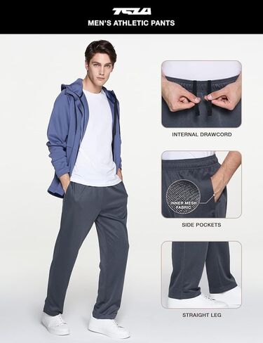 بنطال رياضي للمشي لمسافات طويلة للرجال من TSLA، بنطال رياضي مطاطي/بنطلون رياضي مستقيم، بنطال رياضي خفيف الوزن مع جيوب جانبية in Kuwait