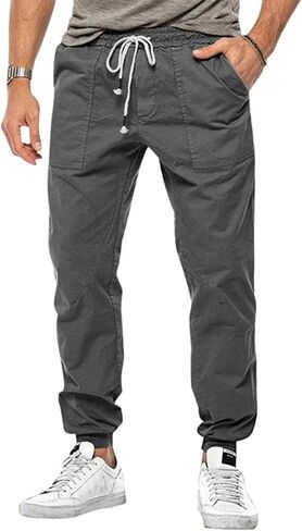 سراويل البضائع الرجالية للركض سراويل طويلة للمشي لمسافات طويلة من القطن للرجال ملابس غير رسمية في الهواء الطلق كرة السلة الرياضة رمادي L in Kuwait
