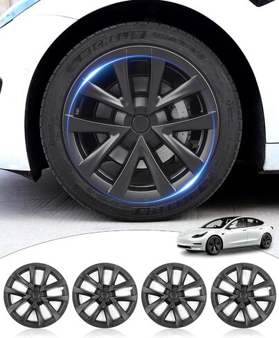 أغطية عجلات Tesla Model Y، أغطية محور ABS، غطاء عجلة بديل لحماية حافة سوداء غير لامعة مقاس 19 بوصة متوافق مع ملحقات Tesla Model Y 2020-2023 (4 قطع) in Saudi Arabia